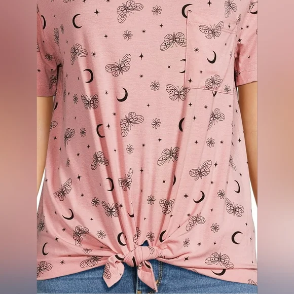 No Boundaries Juniors Conversational Printed Tee - Pink & Black - Size M (7-9) - Picture 2 of 6